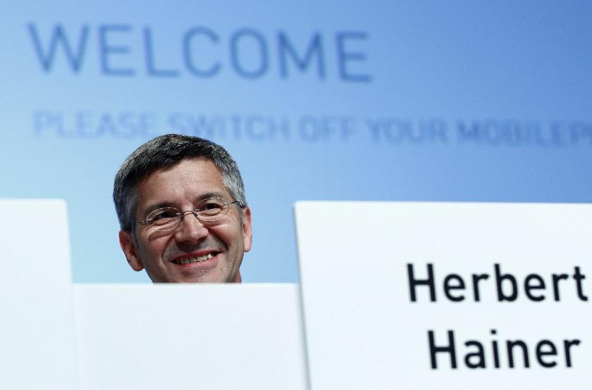 Adidas CEO Herbert Hainer arrives for the AGM in the northern Bavarian town of Fuerth near Nuremberg May 8, 2014