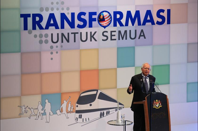 Prime Minister Datuk Seri Najib Razak gives a speech at the unveiling of the National Transformation Programme Annual Report 2013 at Auditorium Perdana, Angkasapuri, in Kuala Lumpur, on May 12, 2014. u00e2u20acu201d Picture by Saw Siow Feng