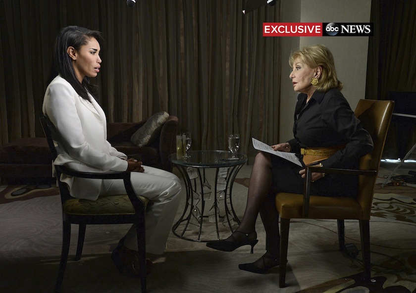 Barbara Walters interviews Los Angeles Clippers owner Donald Sterling's female companion, V. Stiviano, in Los Angeles in this handout picture taken May 2, 2014, courtesy of ABC.u00c2u00a0u00e2u20acu201du00c2u00a0Reuters pic