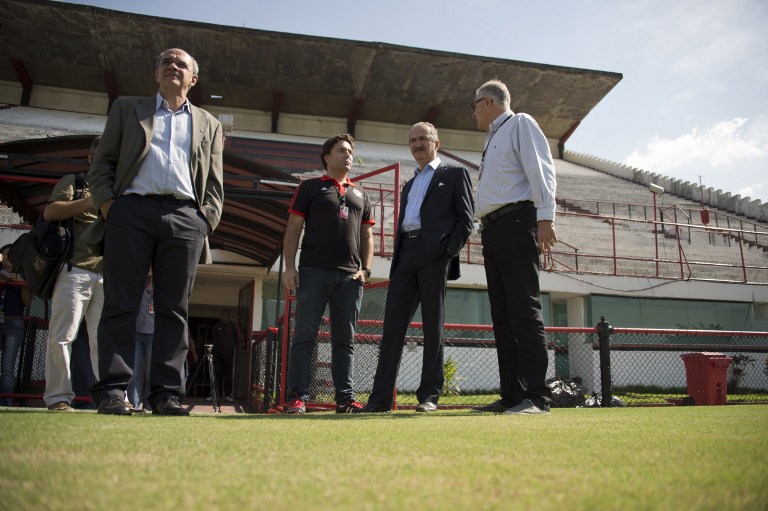Brazilian Sport Minister Aldo Rebelo (second right) visits the Clube de Regatas do Flamengo premises in Rio de Janeiro, Brazil on May 5, 2014, where the Dutch national football team will train during the FIFA World Cup 2014. u00e2u20acu201d AFP pic