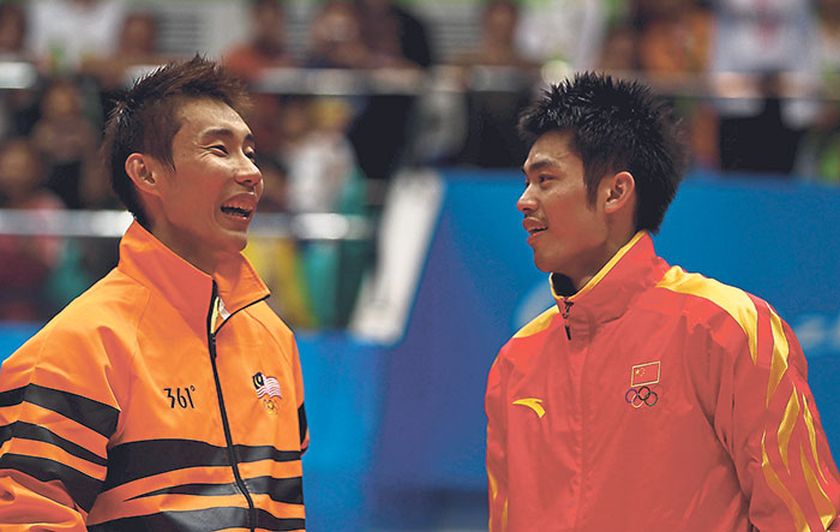 Chong Wei shares a light moment with Lin Dan during the 16th Asian Games on November 21, 2010 in Guangzhou, China. u00e2u20acu201d file picture