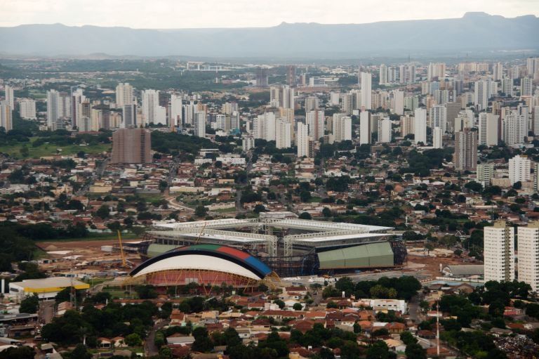 An aerial view of the Arena Pantanal stadium, under construction in Cuiaba, Brazil, in December 2013. u00e2u20acu2022 AFP pic