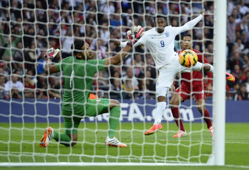 England's Daniel Sturridge takes a shot at the goal as Peru's goalkeeper Raul Fernandez (left) looks on during their international friendly football match at Wembley Stadium in London May 30, 2014. u00e2u20acu201d Reuters pic