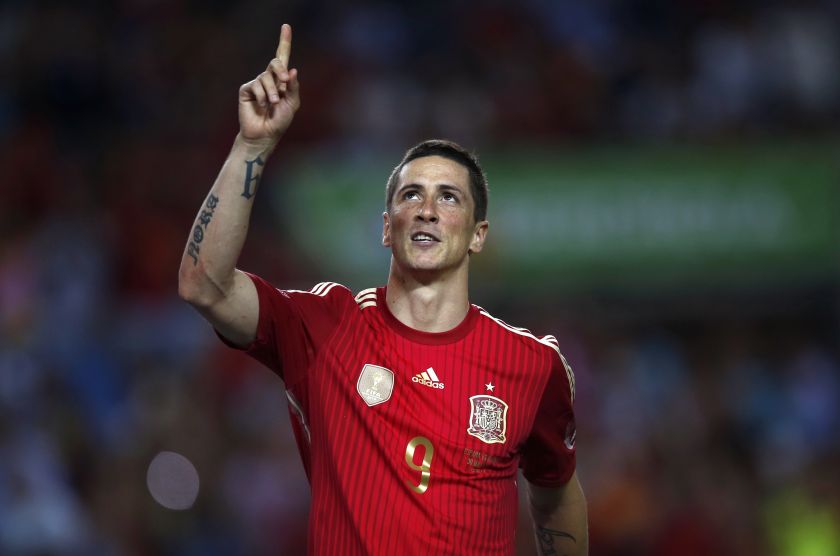 Spain's Fernando Torres celebrates after scoring a penalty against Bolivia during their international friendly football match at Ramon Sanchez Pizjuan stadium in Seville May 30, 2014. u00e2u20acu201d Reuters pic