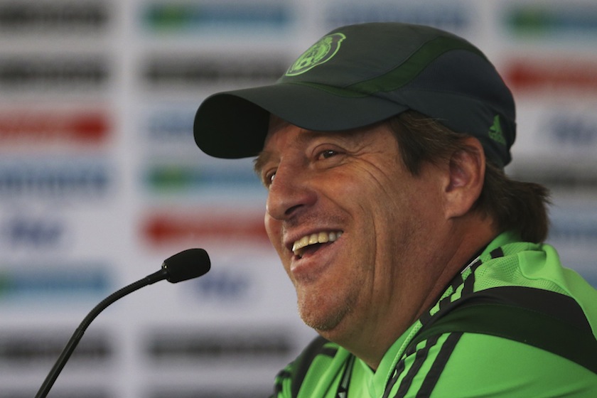 Mexico's coach Miguel Herrera smiles during a news conference after a practice session in Mexico City May 21, 2014. u00e2u20acu201d Reuters pic