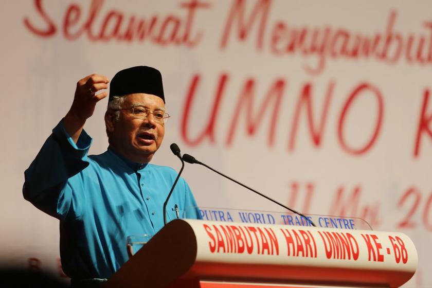 Prime Minister Datuk Seri Najib Razak gives a speech at Umno's 68th anniversary celebration at Merdeka Hall, Putra World Trade Centre (PWTC), on May 11, 2014. u00e2u20acu201d Picture by Choo Choy May