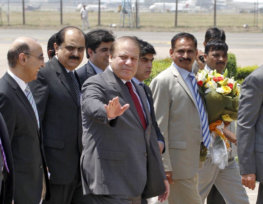 Pakistan's Prime Minister Nawaz Sharif waves upon his arrival at the airport in New Delhi May 26, 2014. u00e2u20acu201d  Reuters pic