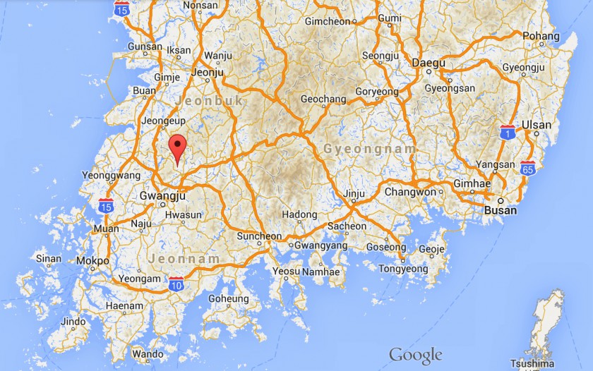 Map of South Koreau00e2u20acu2122s Jeolla province where a fire at a hospital for the elderly killed 21 people May 27, 2014. u00e2u20acu201d Image courtesy google map