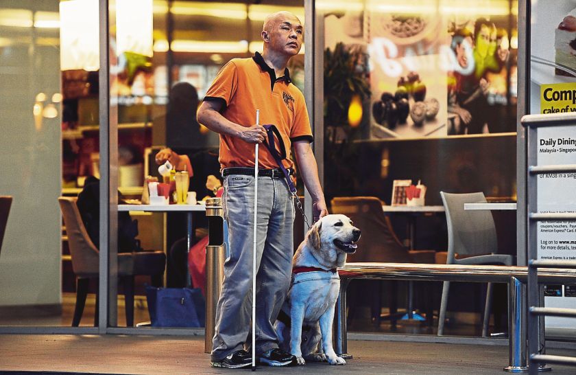 Chan and his guide dog Lashawn were refused a ride by several taxi drivers who insisted animals were not allowed in their vehicles. u00e2u20acu201d Picture by Azinuddin Ghazali