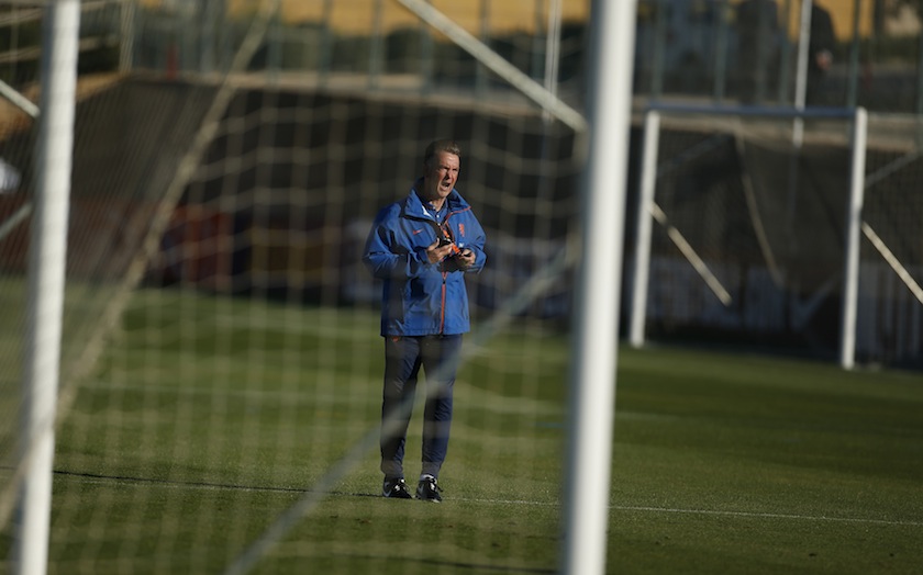 The Netherlands national team coach Louis van Gaal shouts to his players during a training session in Lagos May 23, 2014. u00e2u20acu201du00c2u00a0Reuters pic