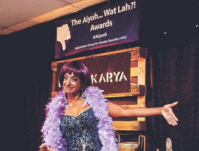 Jo Kukathas poses with the medals during The Aiyoh ... Wat Lah? Awards held at Merdekaraya, in Bukit Gasing, Petaling Jaya. — Picture courtesy of Haresh Deol