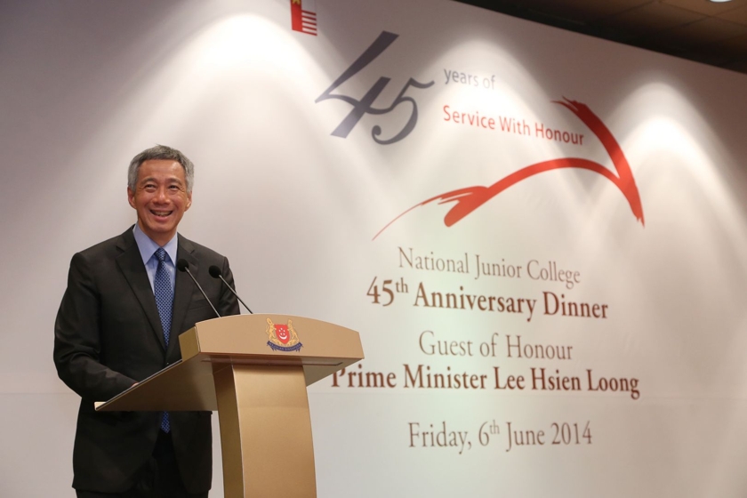 Mr Lee Hsien Loong speaking at National Junior Collegeu00e2u20acu2122s 45th anniversary dinner yesterday. u00e2u20acu201d Today pic