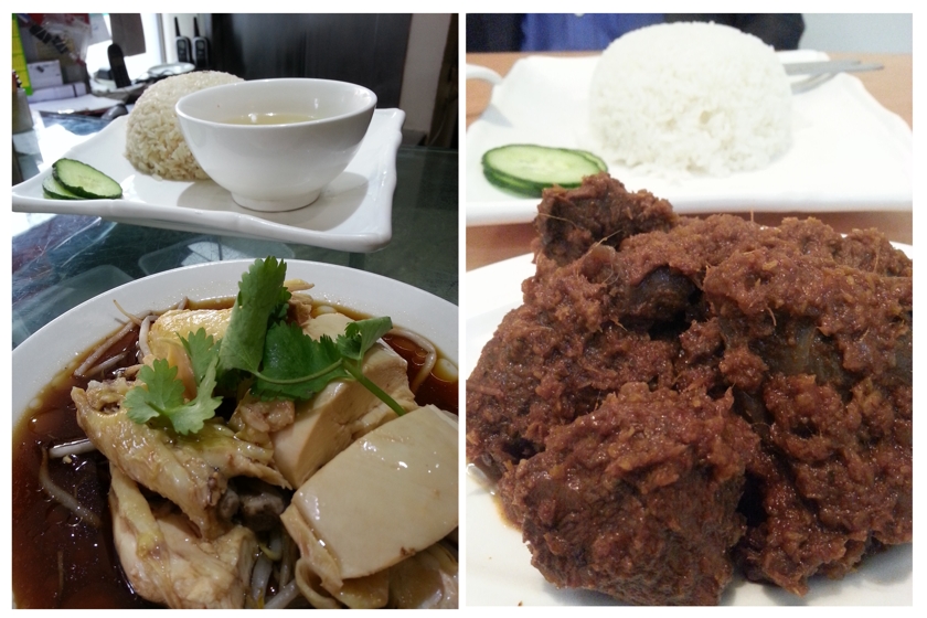 Chicken rice (left) and a generous portion of Beef Rendang (right). — Picture by Helen Ong