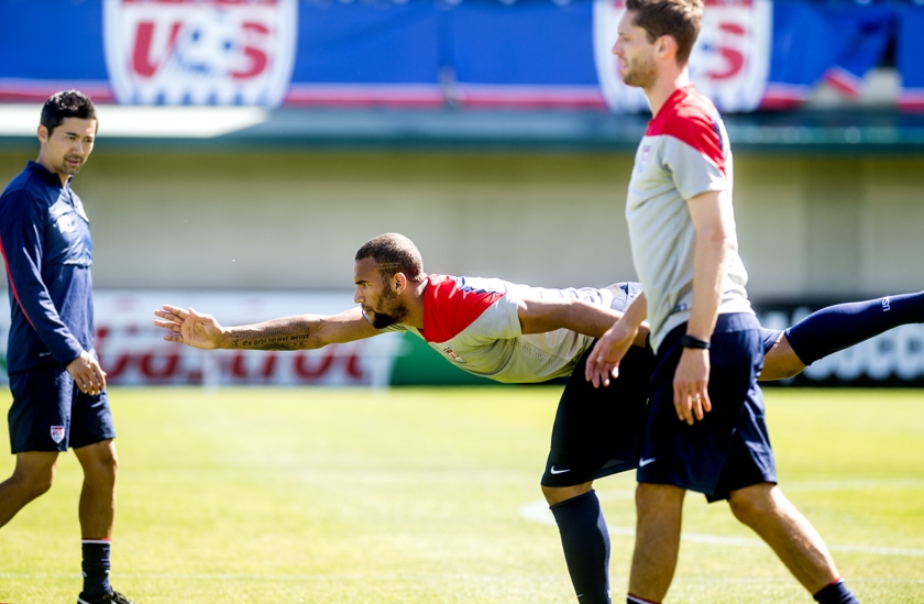 Terrence Boyd runs drills with fellow members of the United States men's national football team during a World Cup training camp in Stanford, California on Wednesday, May 21, 2014. u00e2u20acu201d AFP pic
