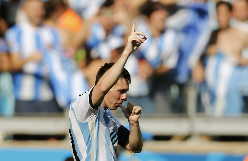Argentina's Lionel Messi celebrates after scoring a goal during the 2014 World Cup Group F football match between Argentina and Iran at the the Mineirao stadium in Belo Horizonte June 21, 2014. u00e2u20acu201d Reuters pic