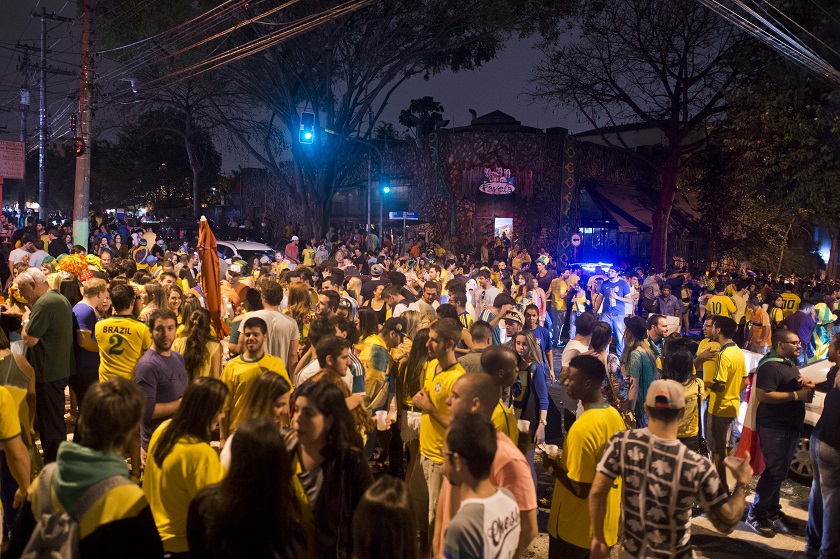 Football fans gather at Vila Madalena neighbourhood after the match between Brazil and Mexico for the 2014 World Cup, in Sao Paulo, Brazil on June 17, 2014. u00e2u20acu201d AFP pic
