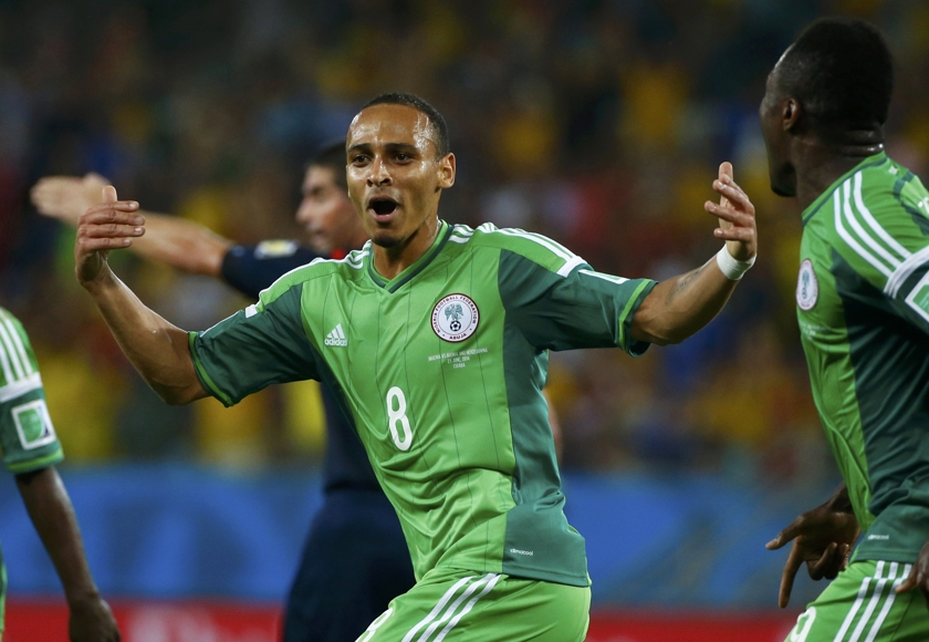 Nigeria's Peter Odemwingie celebrates scoring his goal against Bosnia during their 2014 World Cup Group F football match at the Pantanal arena in Cuiaba June 22, 2014. u00e2u20acu201d Reuters pic