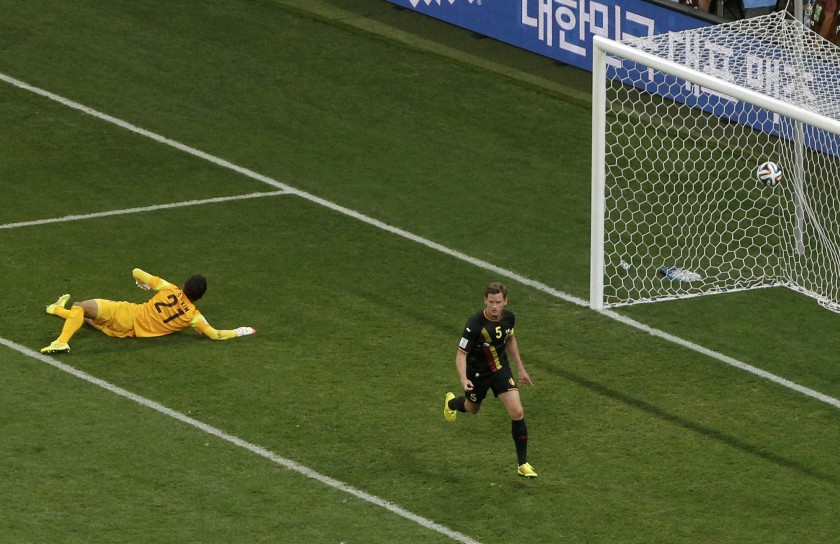 Belgiumu00e2u20acu2122s Jan Vertonghen scores a goal during their World Cup Group H match against South Korea at the Corinthians arena in Sao Paulo June 26, 2014. u00e2u20acu201d Reuters pic