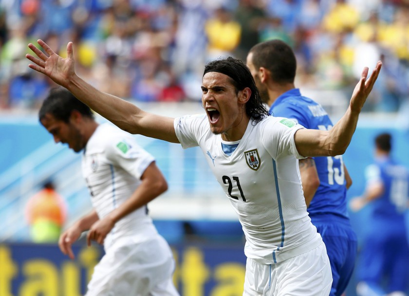 Uruguay’s Edinson Cavani gestures during their World Cup Group D match against Italy in Natal, June 24, 2014. — Reuters pic