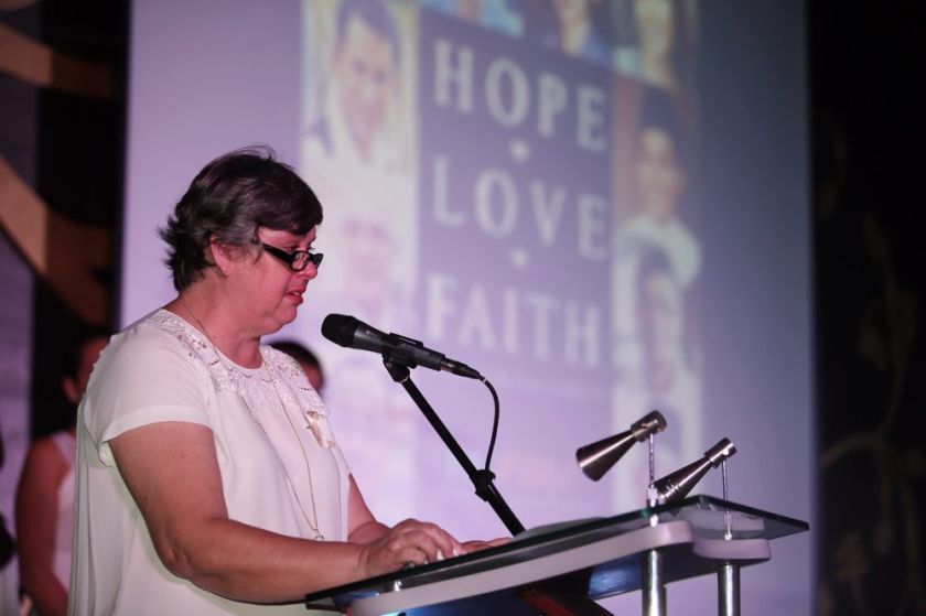 Jacquita Gonzalez  giving a speech at the MH370 fund-raising dinner organised by NUFAM at Hotel Empire Subang, June 7, 2014. u00e2u20acu201d Picture by Choo Choy May