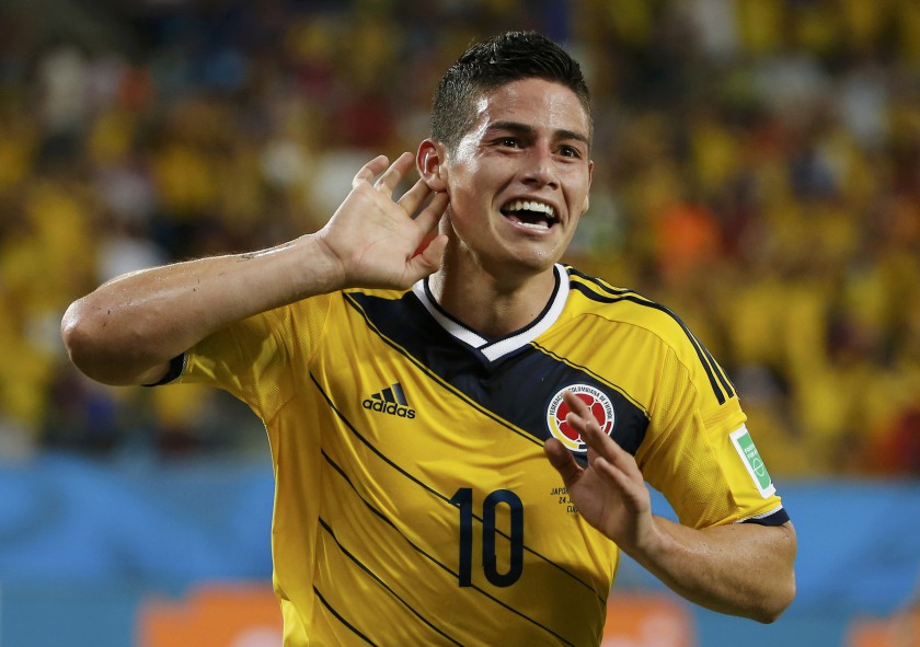 Colombiau00e2u20acu2122s James Rodriguez celebrates after scoring a goal during the World Cup Group C match between Japan and Colombia in Cuiaba, June 24, 2014. u00e2u20acu201d Reuters pic