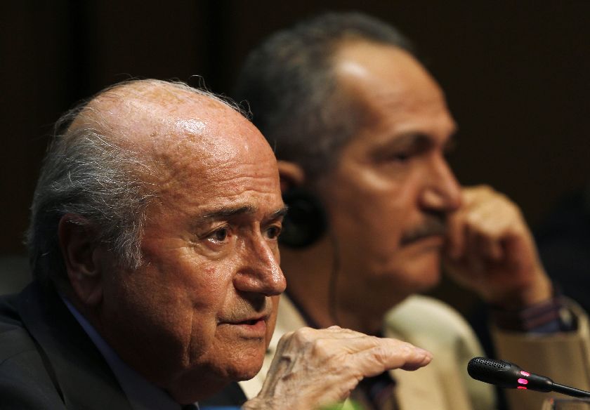 FIFA President Sepp Blatter (left) at a media conference in Sao Paulo June 5, 2014, ahead of the 2014 World Cup to be held in 12 cities in Brazil from June 12 to July 13. With him is Brazil Sport minister Aldo Rebelo Reuters