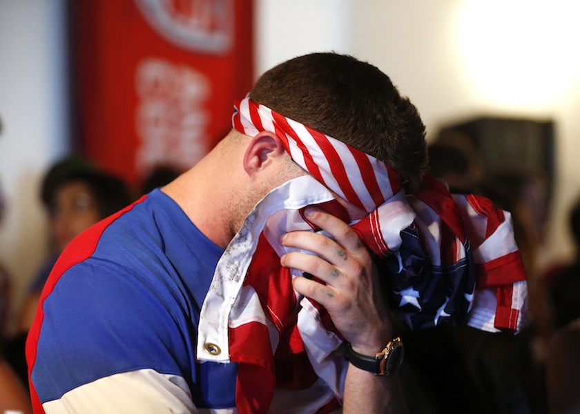 A USA fan reacts after Portgual scored a second goal during the 2014 World Cup Group G  match between Portugal and the US at a viewing party in Los Angeles, California June 23, 2014.u00c2u00a0u00e2u20acu201d Reuters pic