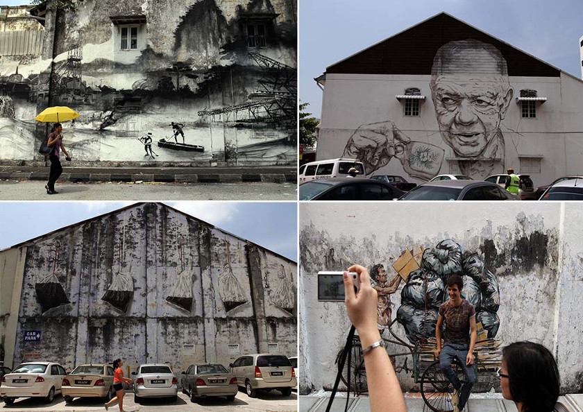 A compilation of four of the iconic murals drawn by Ernest Zacharevic in Ipoh, on June 23, 2014. u00e2u20acu201d Picture by Yusof Mat Isa