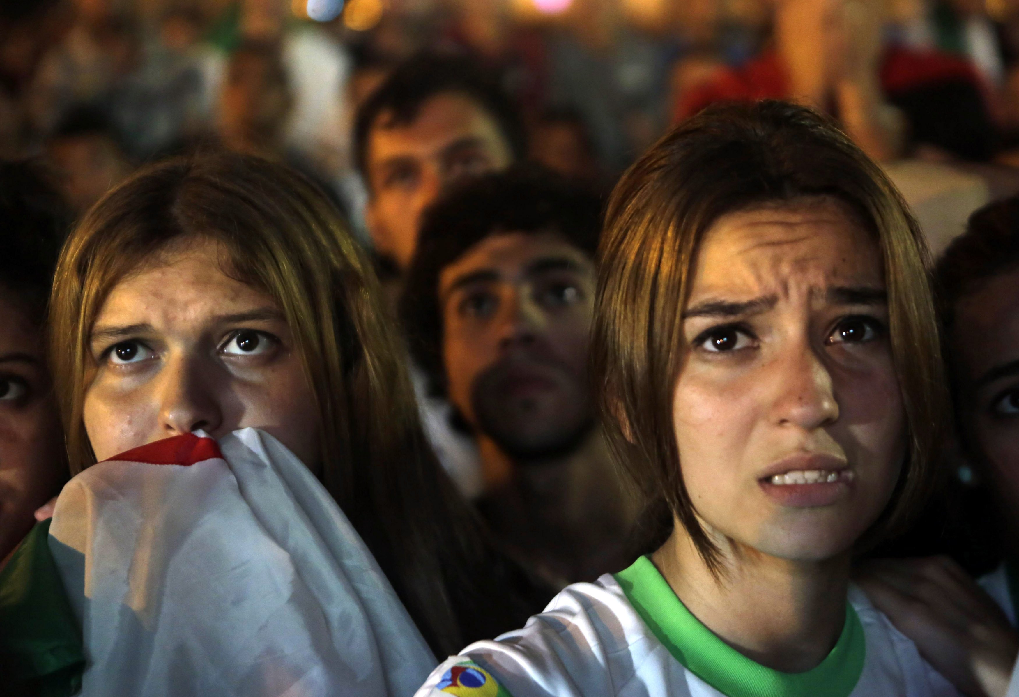 Algerian fans react after Germany scored their second goal against Algeria during their World Cup round of 16 soccer match in Brazil, at a public screening of the match in Algiers July 1, 2014.u00c2u00a0u00e2u20acu201d Reuters pic