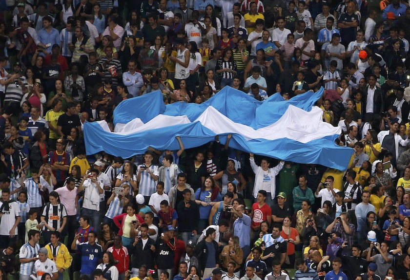 Argentina fans display a huge flag as the Argentine national team attend a training session in preparation for 2014 World Cup at Independencia stadium in Belo Horizonte, June 11, 2014.u00c2u00a0u00e2u20acu201du00c2u00a0Reuters pic