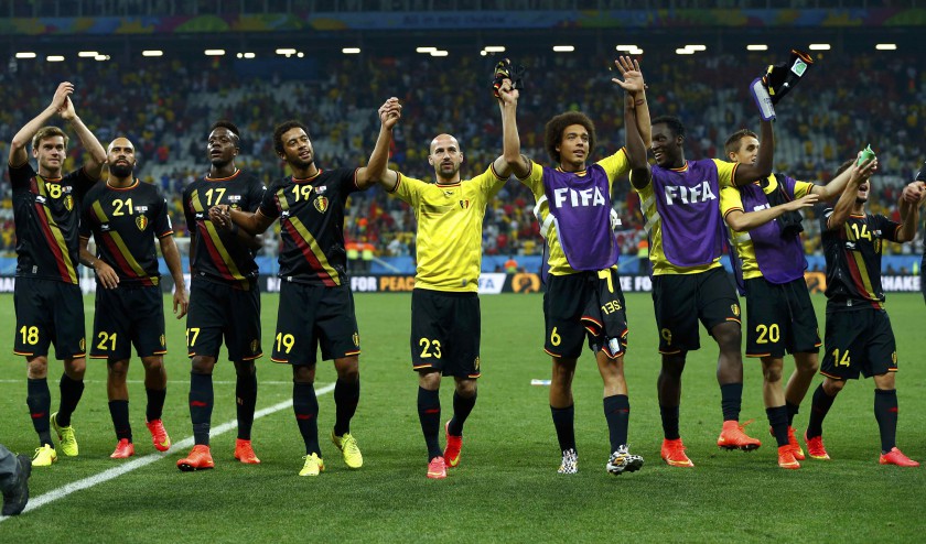 The Belgium team celebrate after their 2014 World Cup Group H match against South Korea at the Corinthians arena in Sao Paulo June 26, 2014. u00e2u20acu201d Reuters pic