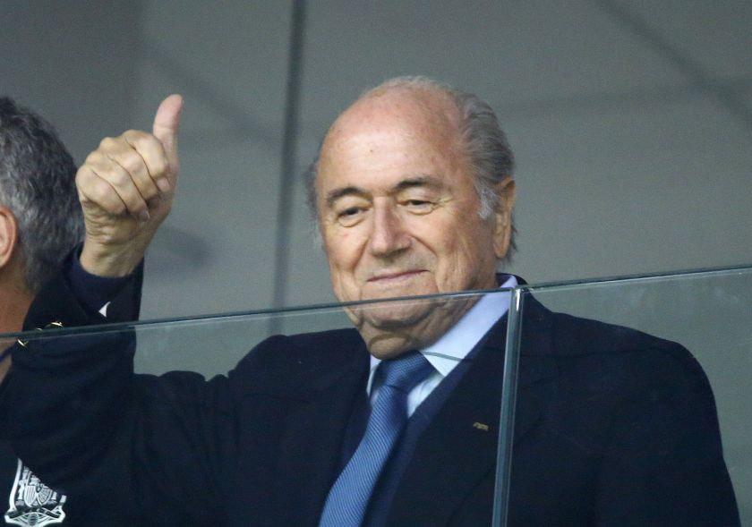 FIFA President Sepp Blatter gives a thumbs-up sign before 2014 World Cup Group E football match between Ecuador and Honduras at the Baixada arena in Curitiba June 21, 2014. u00e2u20acu201d Reuters pic