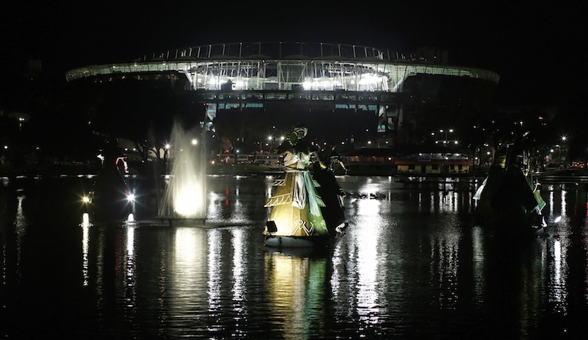 Sculptures depicting traditional Bahia women are lit up at Fonte Nova fountain, in front of the Arena Fonte Nova Stadium ahead of the 2014 World Cup in Salvador June 11, 2014.u00c2u00a0u00e2u20acu201d Reuters pic