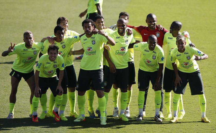 Brazil's national football players pose for the media during a training session in Belo Horizonte June 28, 2014. u00e2u20acu201d Reuters pic