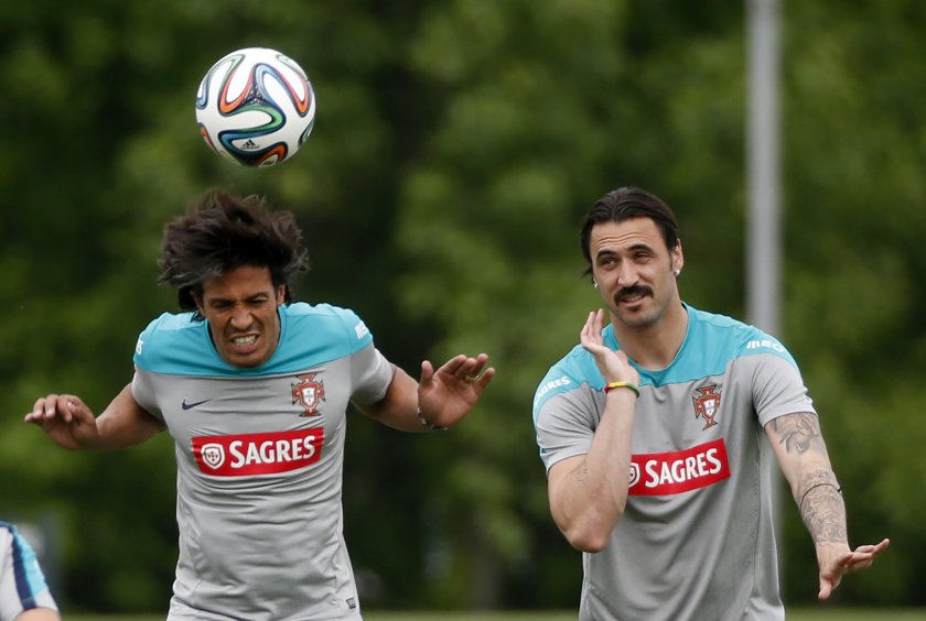 File picture shows Portugalu00e2u20acu2122s Bruno Alves (left) and Hugo Almeida taking part in a training session in Florham Park, New Jersey, June 4, 2014. u00e2u20acu201d Reuters pic