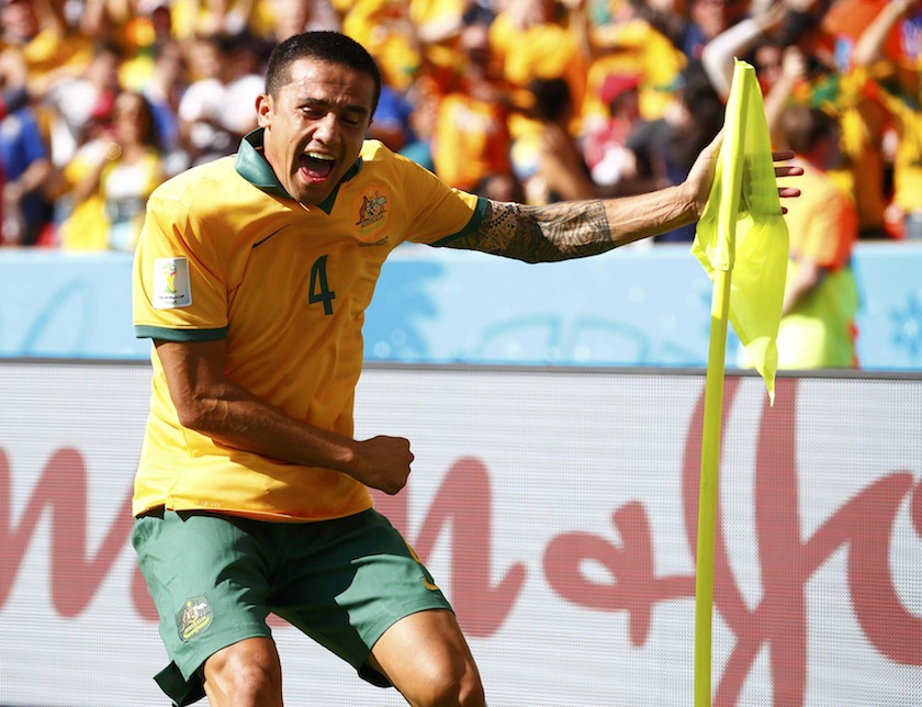 Australia's Tim Cahill celebrates after scoring a goal during the 2014 World Cup Group B  match between Australia and Netherlands at the Beira Rio stadium in Porto Alegre June 19, 2014.u00c2u00a0u00e2u20acu201d Reuters pic