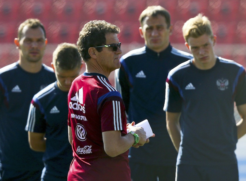 Russia's national team coach Fabio Capello (centre) talks to players during the training session at the municipal stadium in the town of Itu north-west of Sao Paulo June 25, 2014.u00c2u00a0u00e2u20acu201d Reuters pic