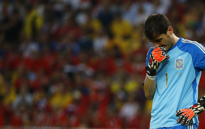 Spain's goalkeeper Iker Casillas reacts during the team's 2014 World Cup Group B match against Chile at the Maracana stadium in Rio de Janeiro June 19, 2014. u00e2u20acu201d Reuters pic