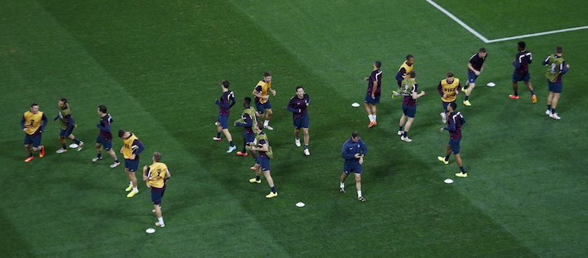 England's players attend a training session at the Corinthians arena at Sao Paulo city, June 19, 2014. u00e2u20acu201d Reuters pic