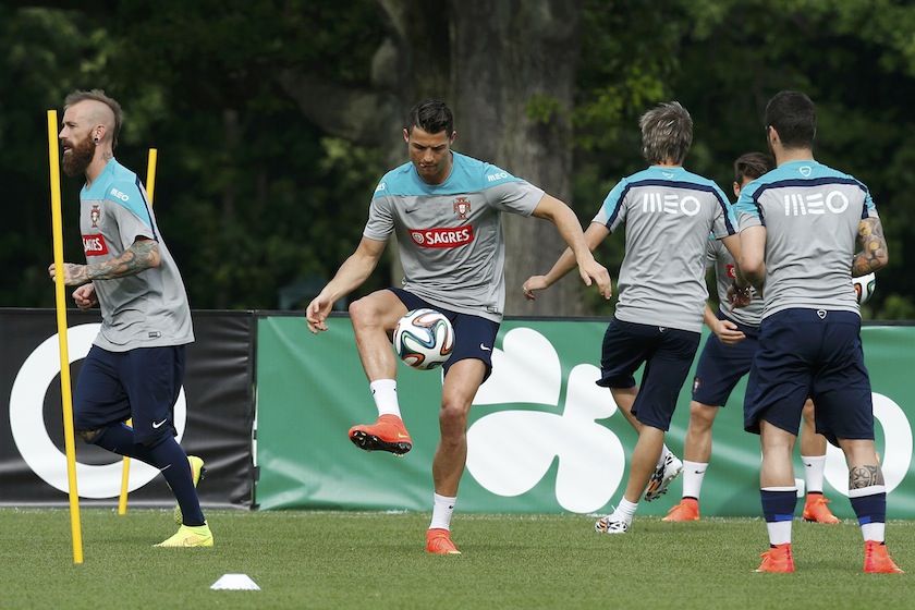 Portugal's national team player Cristiano Ronaldo controls the ball as he attends a team practice in Florham Park, New Jersey, June 8, 2014. u00e2u20acu201d Reuters pic