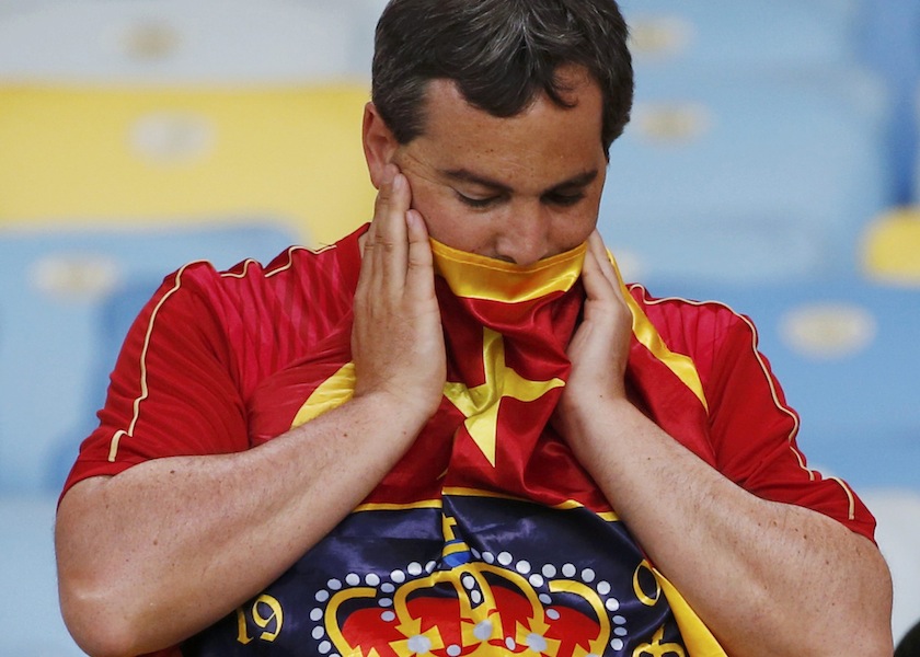 A Spanish fan reacts after the match between Spain and Chile at Maracana stadium in Rio De Janeiro June 19, 2014. Chile beat Spain 2-0.u00c2u00a0u00e2u20acu201d Reuters pic