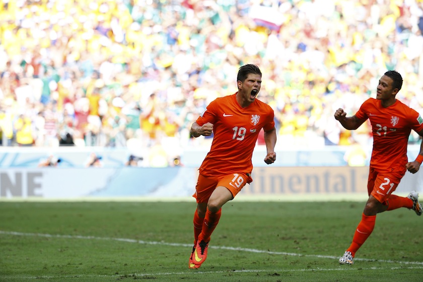 Klaas-Jan Huntelaar of the Netherlands celebrates after scoring a goal during their 2014 World Cup round of 16 game against Mexico at the Castelao arena in Fortaleza June 30, 2014.u00c2u00a0u00e2u20acu201d Reuters pic
