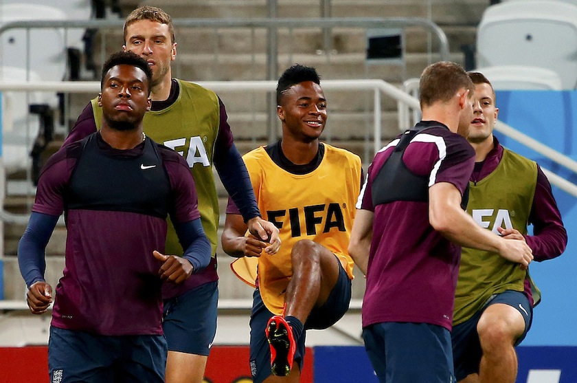 England's Daniel Sturridge (left), Rickie Lambert (second from left) and Raheem Sterling attend a training session at the Arena Corinthians stadium in Sao Paulo, June 19, 2014.u00c2u00a0u00e2u20acu201d Reuters pic