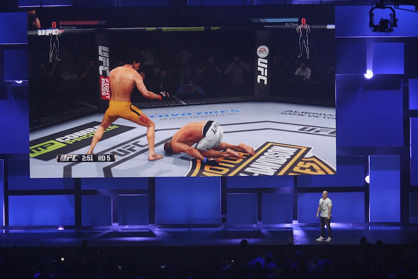 A presentation for 'EA Sports UFC' is given at the Electronic Arts World Premiere: E3 2014 Preview press conference at the Shrine Auditorium in Los Angeles, California, June 10, 2014. u00e2u20acu201du00c2u00a0Reuters pic