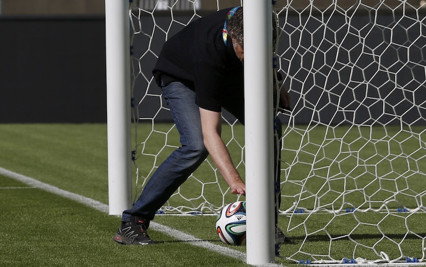 A ball is crossed over the line of a goal during a demonstration of the goal-line technology (GLT) ahead of the 2014 World Cup at the Maracana stadium in Rio de Janeiro June 9, 2014. u00e2u20acu201d Reuters pic