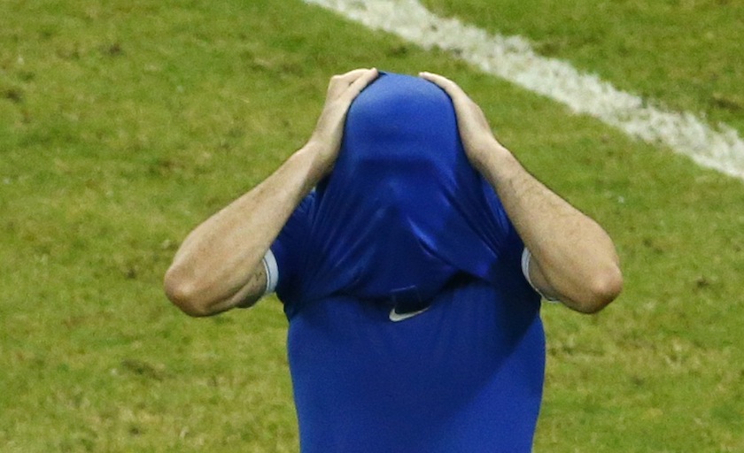 Greece's Theofanis Gekas reacts after missing during a penalty shootout in their 2014 World Cup round of 16 game against Costa Rica at the Pernambuco arena in Recife June 30, 2014. u00e2u20acu201d Reuters pic