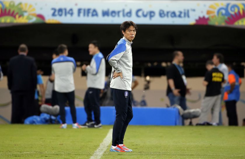 South Korean coach Hong Myung-Bo attends a training session ahead of their 2014 World Cup match against Russia in the Pantanal arena in Cuiaba, June 16, 2014. u00e2u20acu2022 Reuters pic
