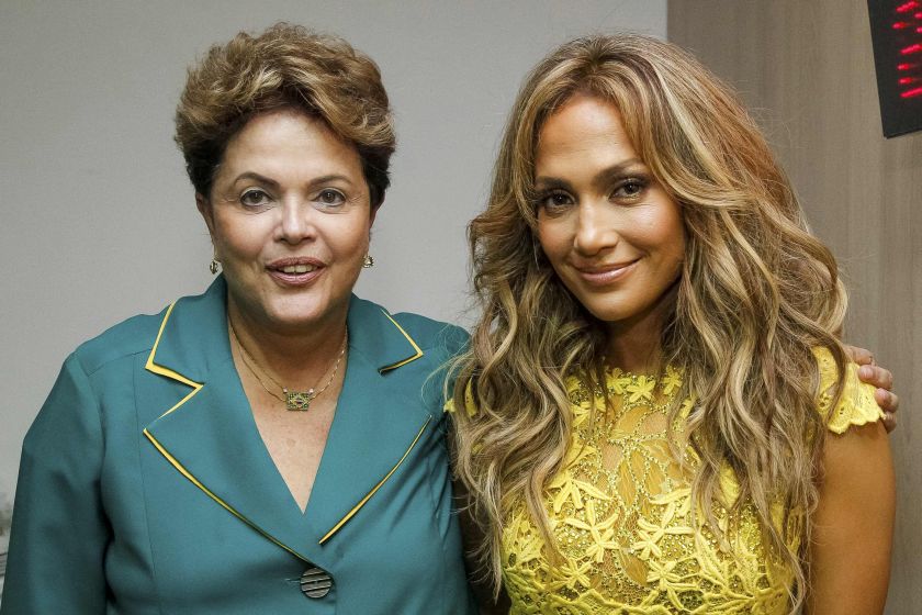 US singer Jennifer Lopez poses with Brazil's President Dilma Rousseff (left) during a meeting before the opening match of the 2014 World Cup, in Sao Paulo June 12, 2014. u00e2u20acu2022 Reuters pic