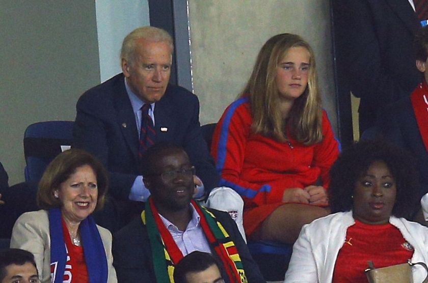 US Vice President Joe Biden (top left) and his granddaughter Naomi watch their 2014 World Cup Group G match against Ghana at the Dunas arena in Natal June 16, 2014. u00e2u20acu2022 Reuters pic  