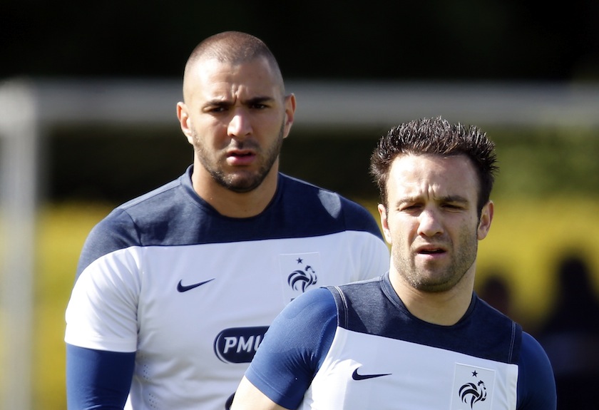 France's national team players Mathieu Valbuena (right) and Karim Benzema attend a training session in Clairefontaine, near Paris, in preparation for the upcoming 2014 World Cup, June 4, 2014.u00c2u00a0u00e2u20acu201du00c2u00a0Reuters pic